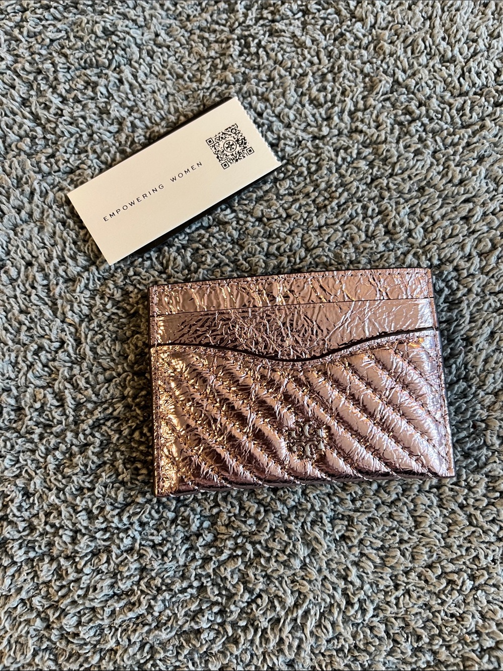 NWT Tory Burch Metallic Pink Quilted Card Holder Wallet